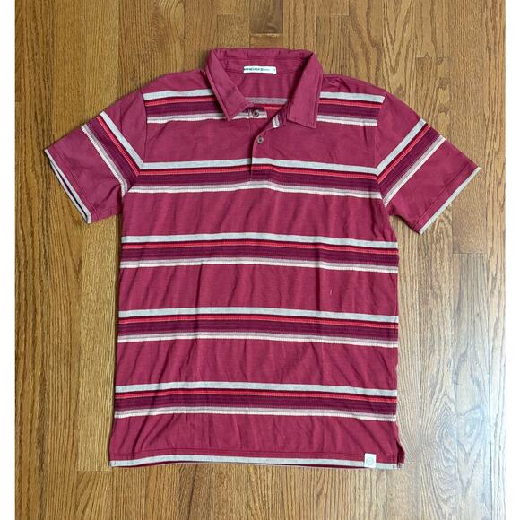 Marine Layer Men’s Polo Shirt Small RE-Spun Burgundy Striped Short Sleeve Cotton - Picture 1 of 6